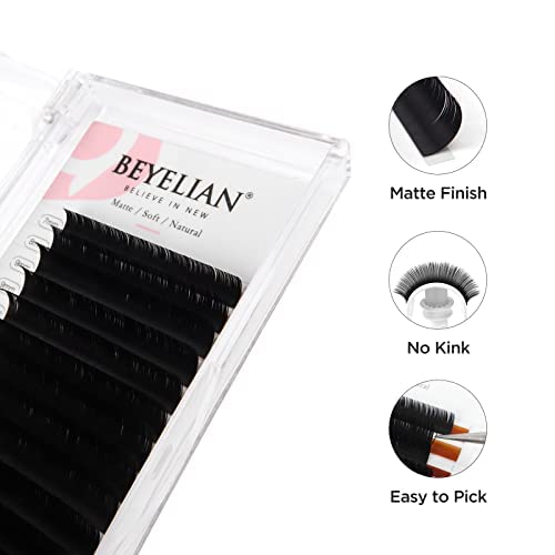 BEYELIAN Flat Eyelash Extension, Ellipse Lash Extensions 0.15/0.20 C/D Curl 7-15mm 16 Rows Matte Black Eyelash Extension Supplies Classic Lash Extensions Individual Eyelashes Salon Use