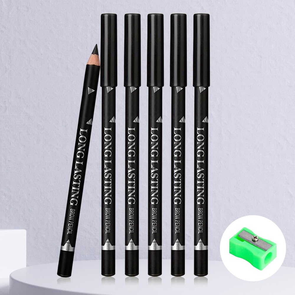 6Pcs Eyebrow Pencils for Women, Wooden Hard-Core Black Eyebrow and Eyeliner Pencil, Long Lasting Waterproof and Sweat-Proof, Beginner Makeup Brow Pencil, Create a Natural Eye Brow Makeup