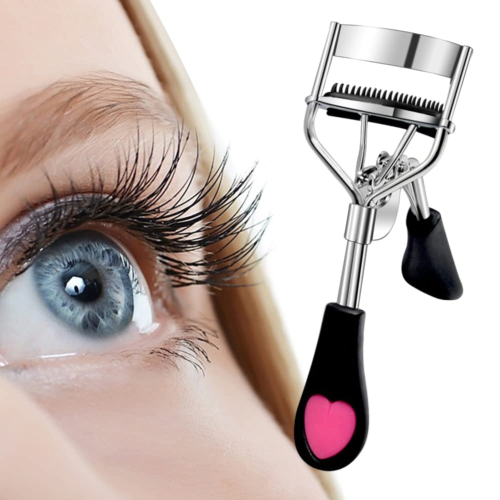 Pinkiou Eyelash Curlers with Comb and Eyelash Separator Set Professional Lash Curler with Built-in Comb Ergonomic Heart-Shaped Handle and Eyelash Comb Tool for Daily Makeup