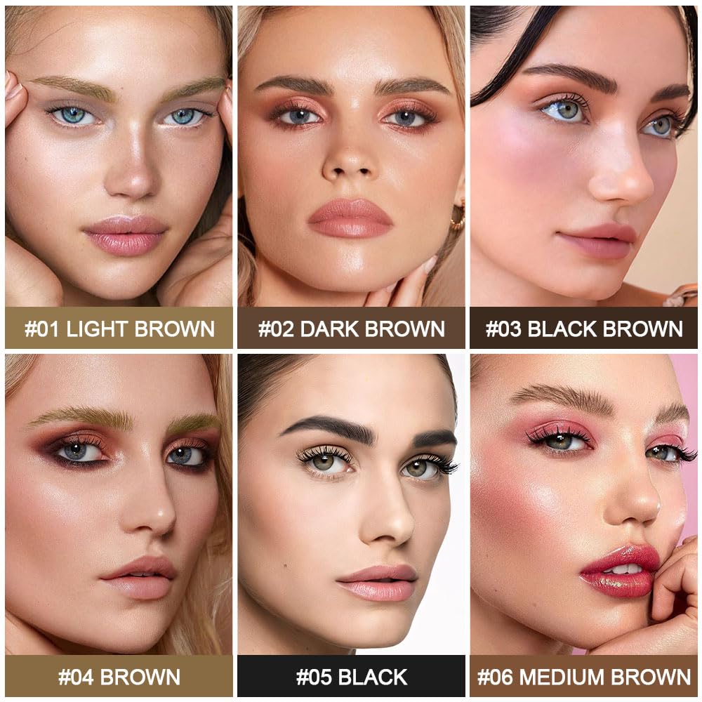 evpct 2Pcs Black Brown Magic Microblading Eyebrow Contouring Pen Brow Pencil, with 4 Brush Micro-Fork-Tips Precise Applicator, Dual-ended Eyebrow Brush, Hair Like Strokes, Natural Looking Brows