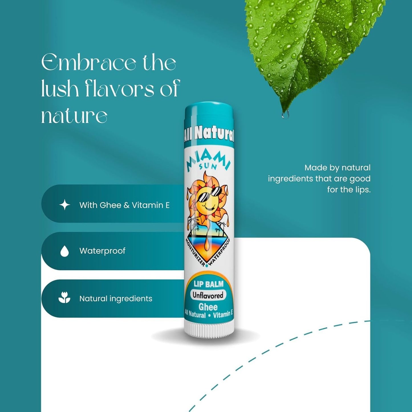 Miami Sun Natural Ghee Lip Balm, Hydrating Lip Treatment with Shea Butter & Beeswax, Organic & Non-Toxic, Best for Dry, Chapped Lips - Moisturizing, Healing, Chemical-Free Lip Care (20 Count, Variety)