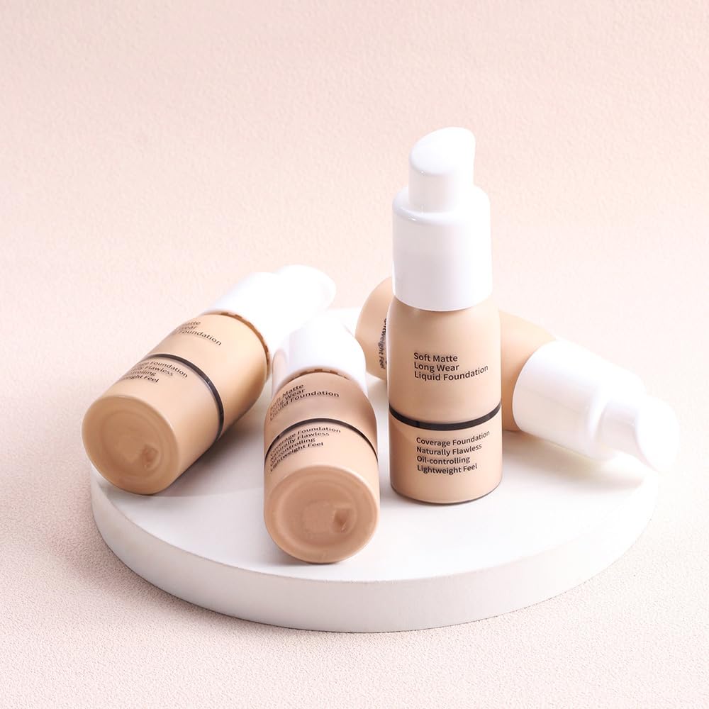 Matte Liquid Full Coverage Foundation, Flawless Soft Matte 24HR Oil Control Full Coverage Foundation Makeup for Women, Long-Lasting Waterproof Full Coverage, 02# Warm Peach(02, Pack of 1)