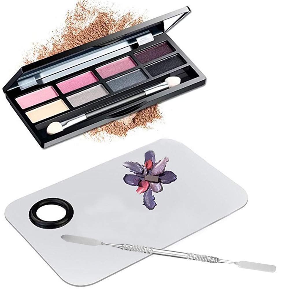 Professional Pro Stainless Steel Makeup Palette Cosmetic Palette with Spatula Tool Makeup Art Tool For Nail Art Eye Shadow Eyelash Makeup Professional Pigment Blending(6 x 4 Inch Sliver)