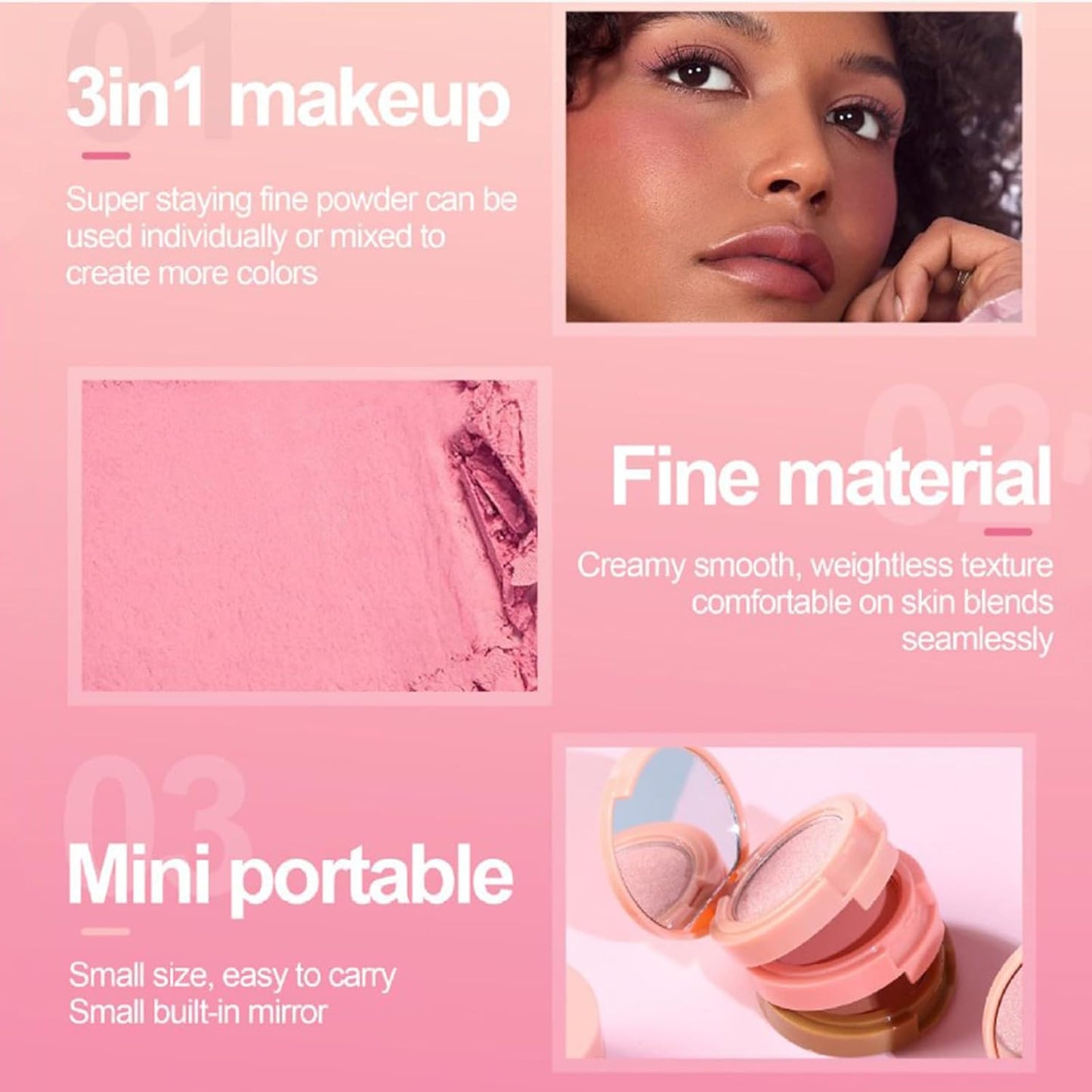 Makeup Eyeshadow Palettes, 3-in-1 Protable Multifunction Blush Highlighter Contour Palettes with 3 Trend Colors for Daily Natural Luster Makeup, Waterproof Long Lasting - 2 Pack #3