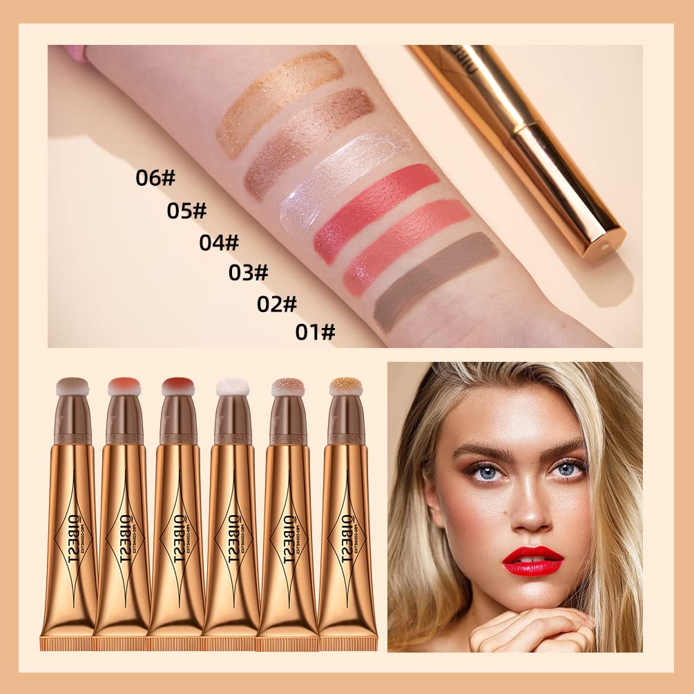 Highlighter Beauty Wand, Shimmer Liquid Highlighter Stick with Cushion Applicator, Lightweight Super Silky Cream Body Face Glowing Highlight Makeup