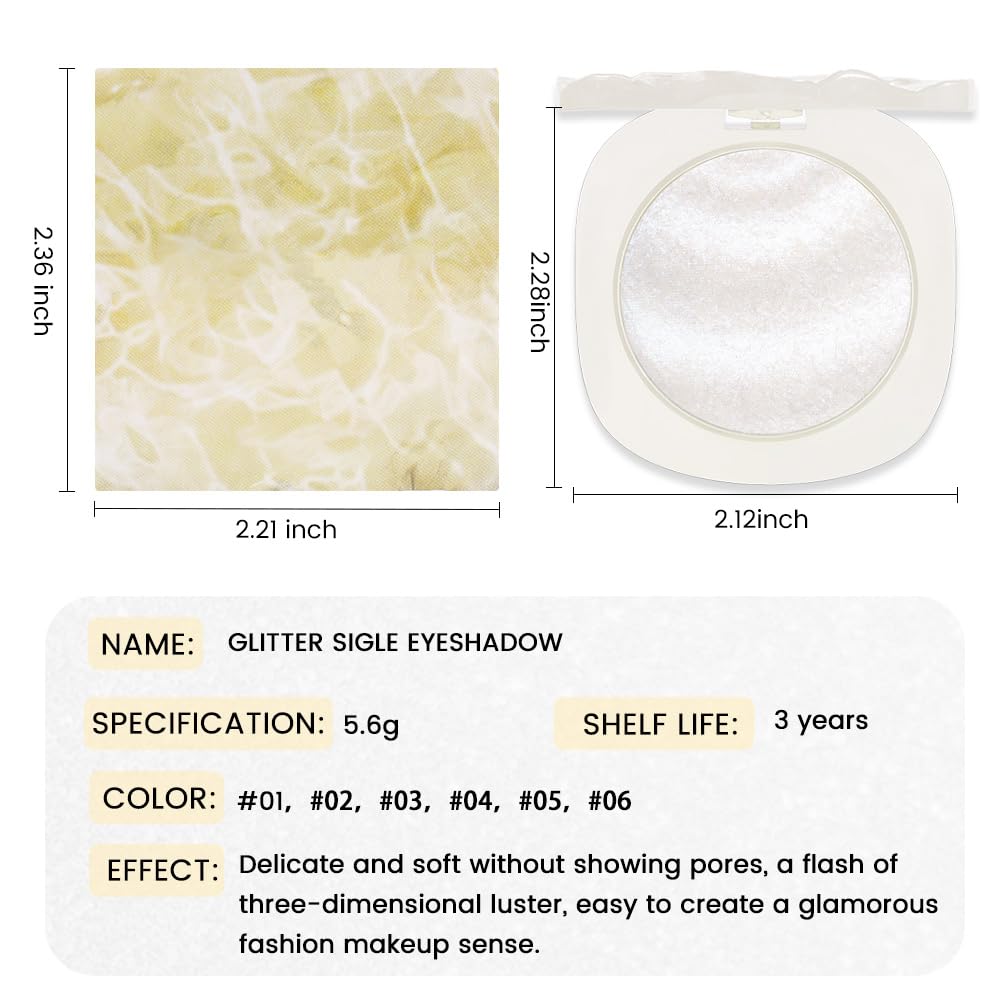 Pearl White Silver Shimmer Glitter Sparkling Monochrome Eyeshadow Palette,Metallic Single Eye Shadow for Older Women,Long Lasting Naturing-Looking Eye Makeup