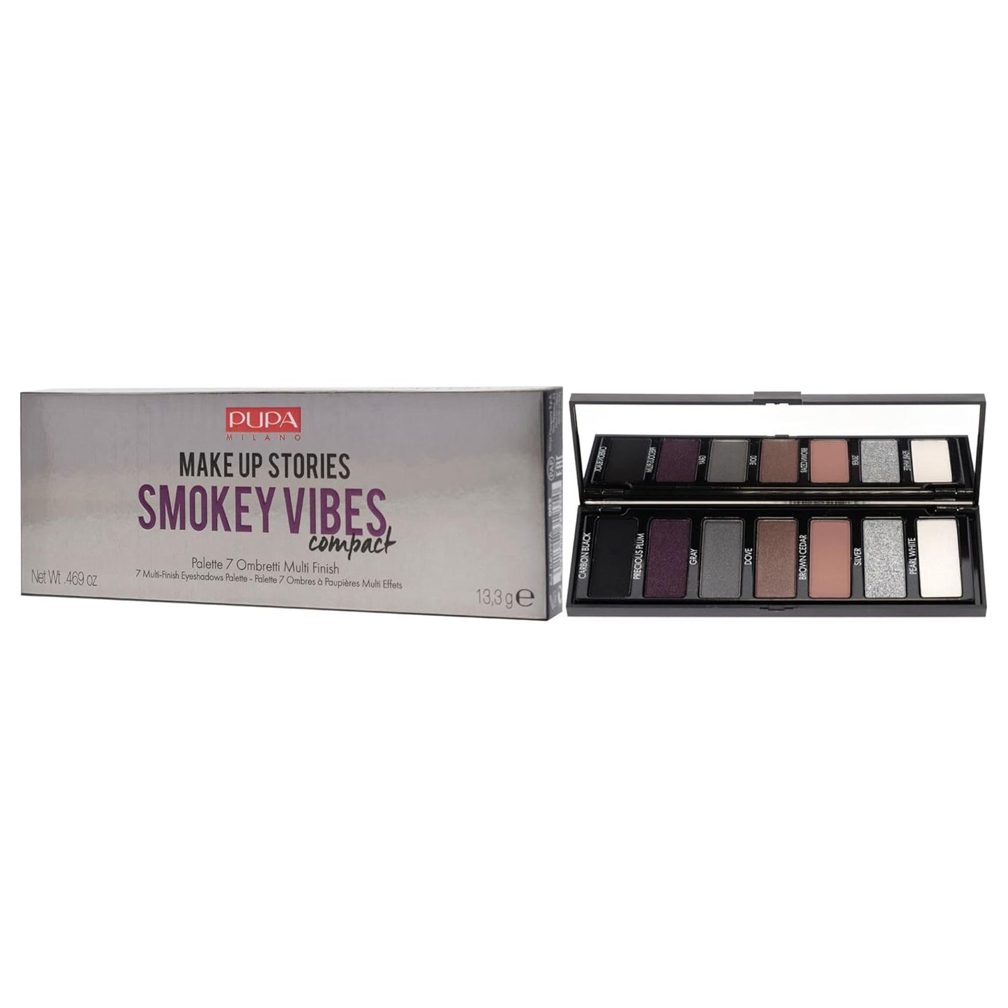 Pupa Milano Make Up Stories Eyeshadow Palette 002 Smokey Vibes - 7-Shade Shadow Collection with Matte, Satin, and Metallic Color Options - High Pigment Formula - Soft, Blendable Texture - 0.469 oz