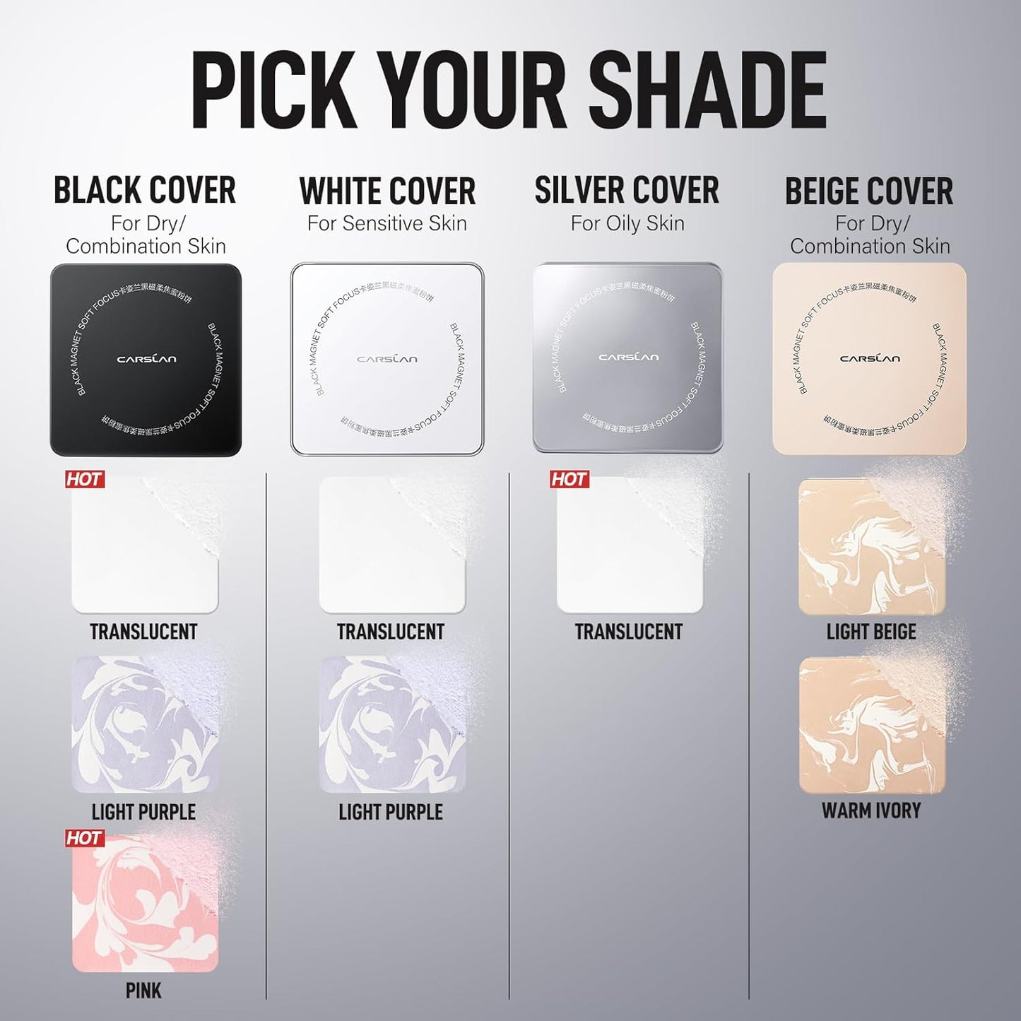 2.0 Black Magnet Soft Focus Powder, Waterproof Translucent Pressed Setting Powder, 24H Longlasting Talc-Free Face Powder, Oil Control Compact Makeup,04 Light Beige For Dry&Com Skin, 0.28Oz