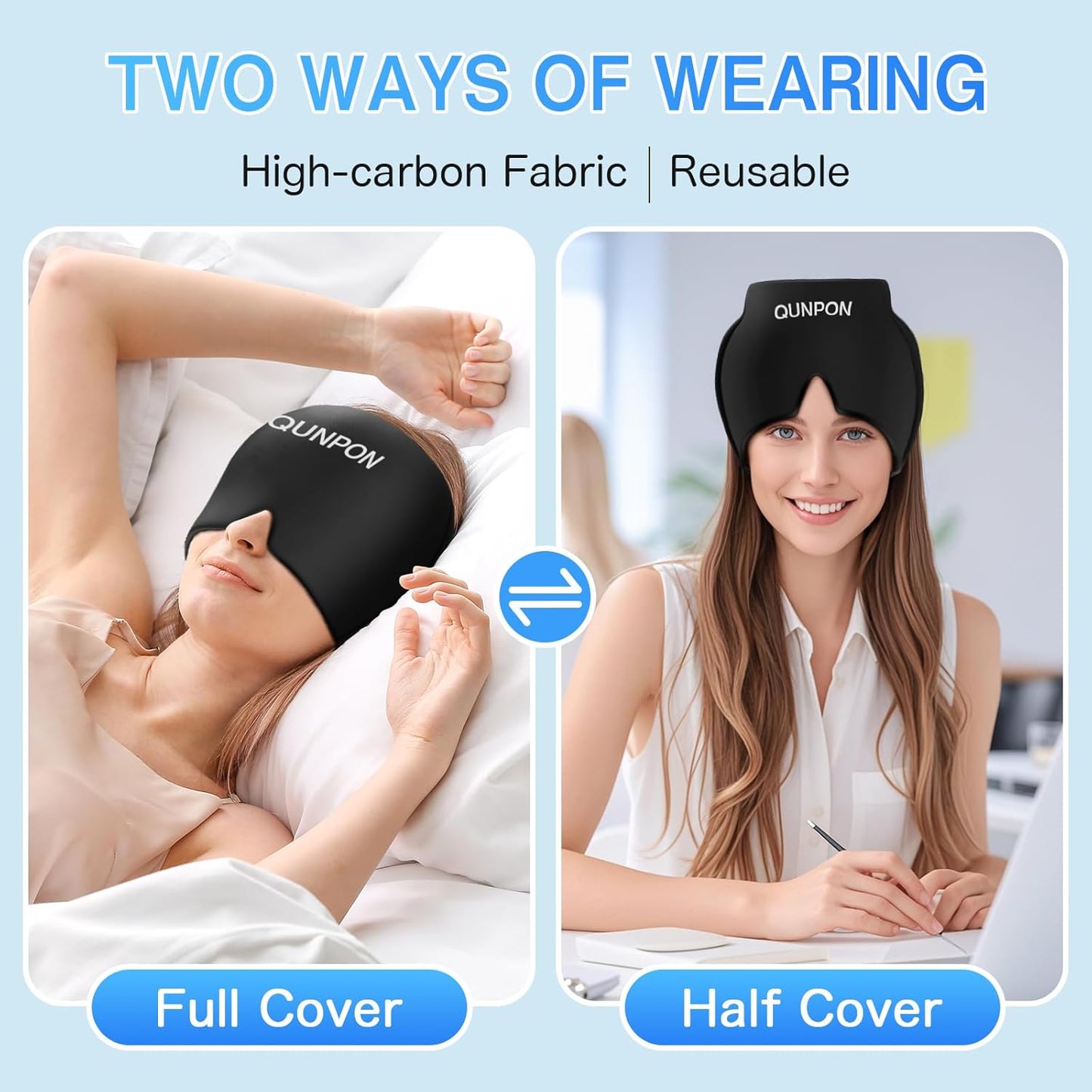 Migraine Relief Cap,Headache Relief Cap Ice Pack Mask, Cold Eye Face Hat Cooling Gel Head Wrap for Tension, Stress,Hangover Gifts for Women Men mom