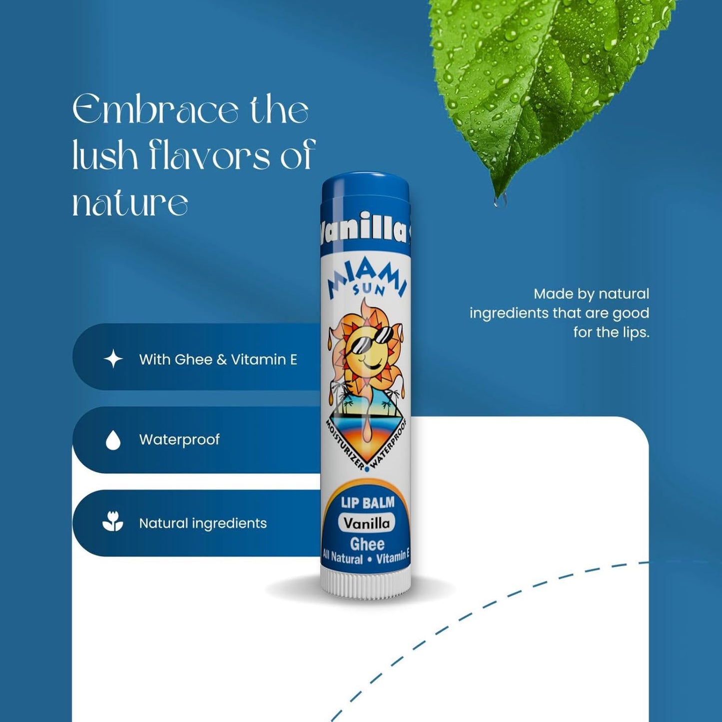 Miami Sun Natural Ghee Lip Balm, Hydrating Lip Treatment with Shea Butter & Beeswax, Organic & Non-Toxic, Best for Dry, Chapped Lips - Moisturizing, Healing, Chemical-Free Lip Repair (12 Pcs, Variety)