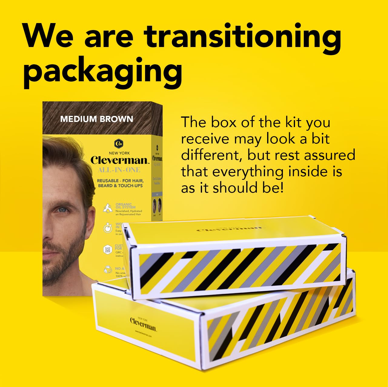 CLEVERMAN Jet Black Hair & Beard Dye for Men, All-in-One Reusable Kit - Permanent, Ammonia-Free, Professional-Quality and Natural-Looking Gray Coverage for Hair, Beard & Mustache