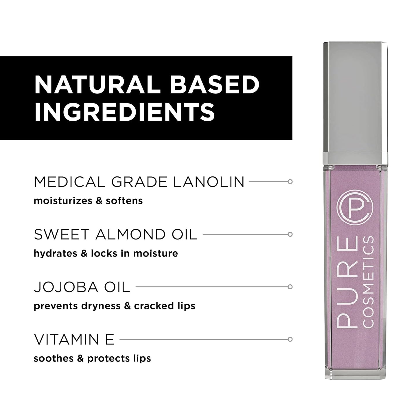 Pure Cosmetics Pure Illumination Lip Gloss - LED-lit Applicator w/Side Mirror - Non-Sticky, Moisturizing & Hydrating Lip Glosses - Soothes & Protects Dry Chapped Lips (Pouty Pink)