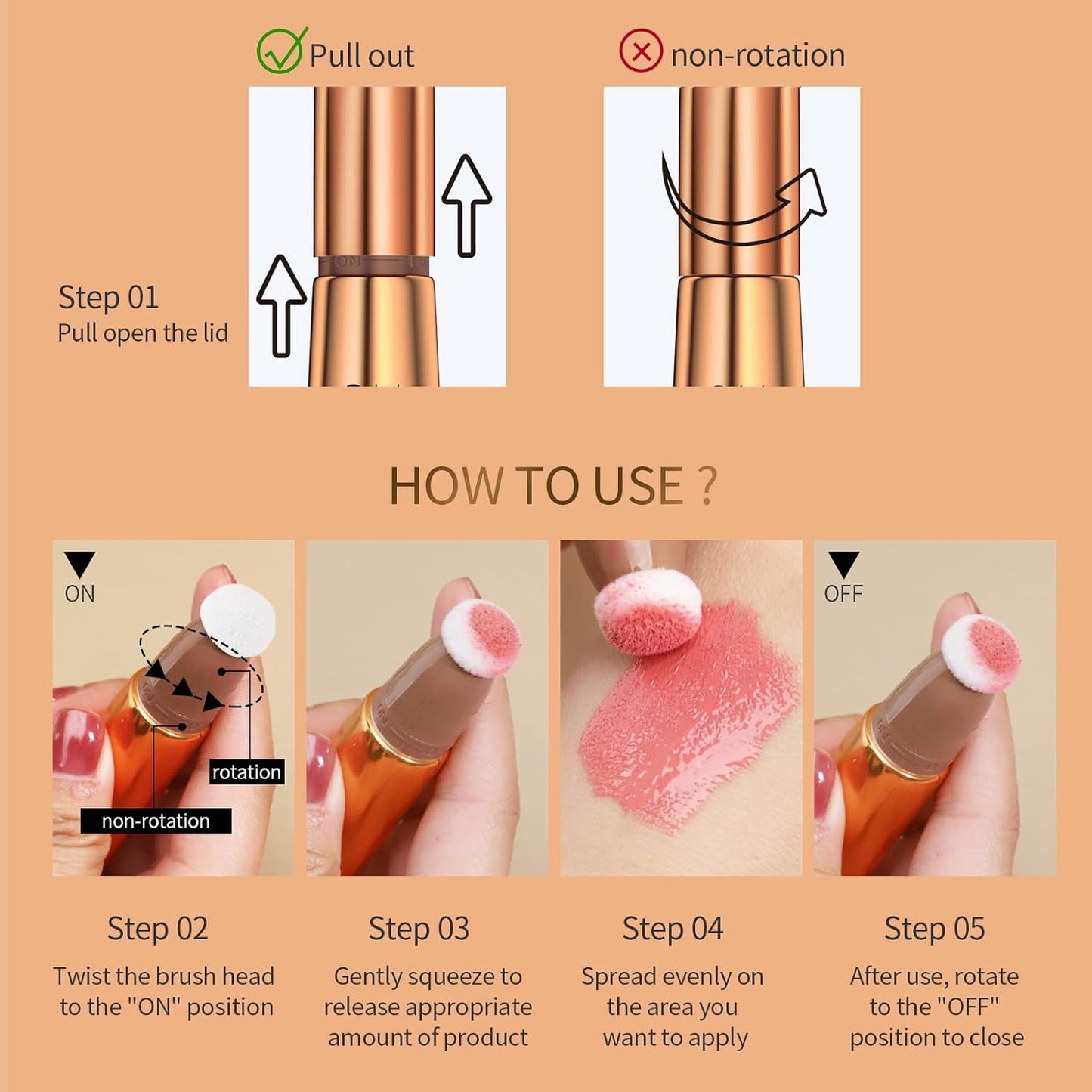 Highlighter Beauty Wand, Cream Liquid Highlighter Makeup Stick, Silky Smooth Face Shimmer Bronzer Stick with Cushion Applicator, Lightweight Body Face Glowing Highlighter, Cruelty-free(Bronze Gold)