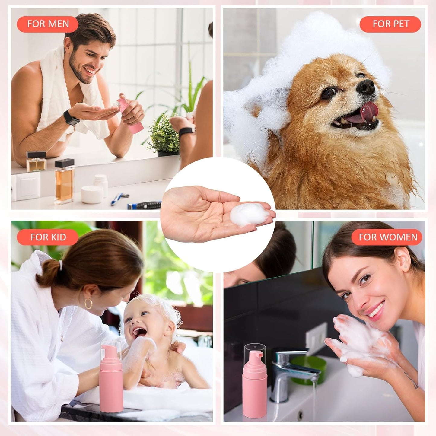 50pcs Foam Pump Bottles 1oz/30ml Plastic Mini Empty Dispenser DIY Travel Face Cleanser Mousse Soap Foam Bottle Refillable Hand Soap Eyelash Shampoo Cosmetics Portable Travel Pack(Pink)