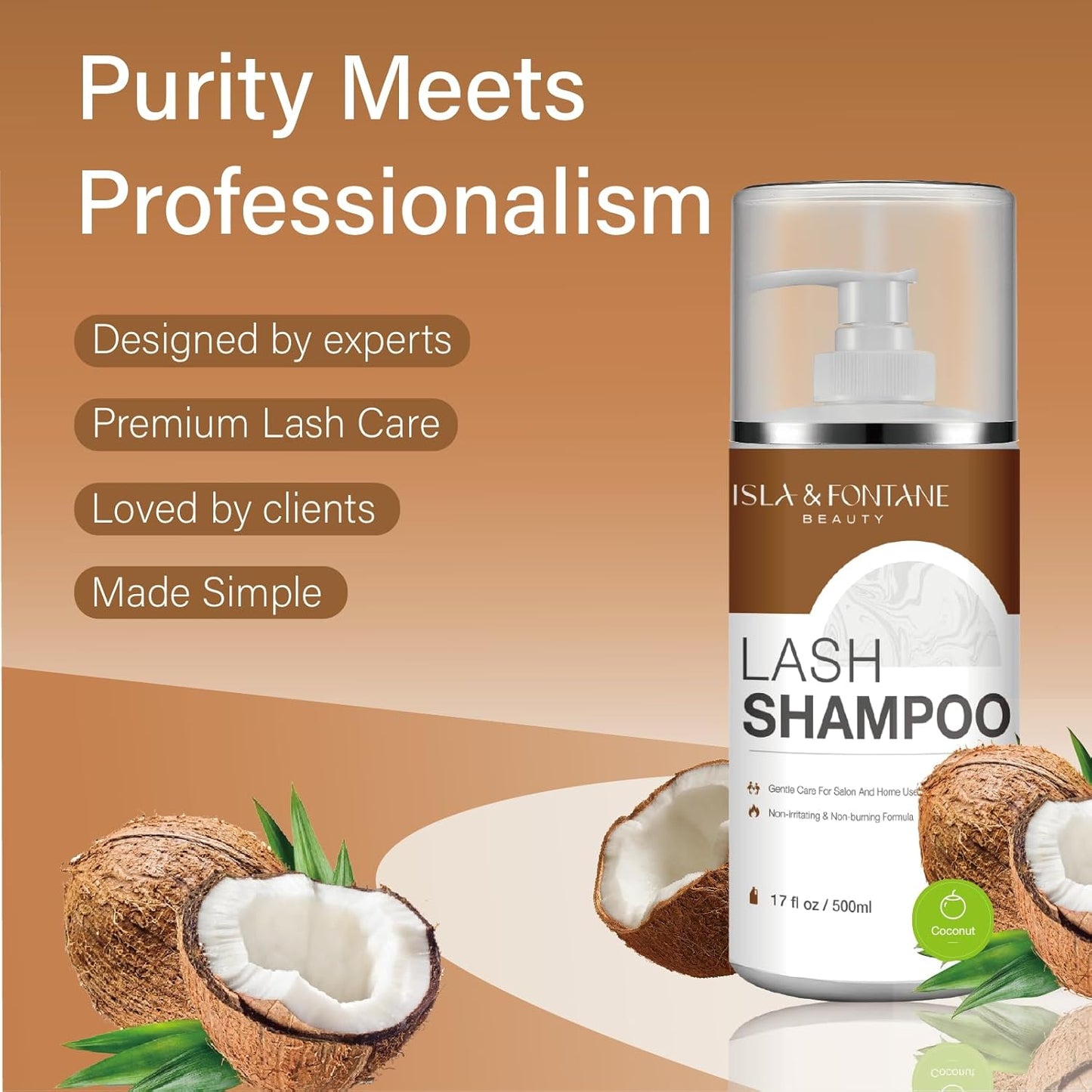 ISLA & FONTANE Lash Shampoo Bulk – Multi-Scent Series – 17 fl oz / 500ml | Gentle Eyelash Cleanser for Lash Extensions | Non-Irritating | Professional Lash Bath Foam For Salon And Home Use (Coconut)