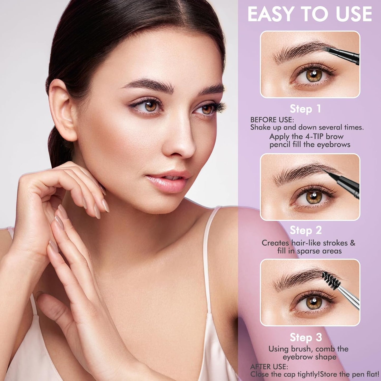 LAVONE Eyebrow Pencil, 2-In-1 Waterproof Eyebrow Pen, with 3 Tip Microblading Eyebrow Pen and Ultra-Precise Brow Pencil, Dual-ended Eyebrow Brush, for Eyebrow Makeup - Ebony