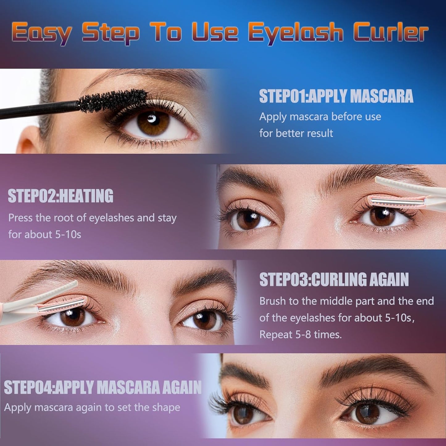 Heated Eyelash Curler - 2 in 1 Clip-Type Electric Lash Curler - 5S Heating - LED Display - 3 Temp Settings - USB Rechargeable - Pink