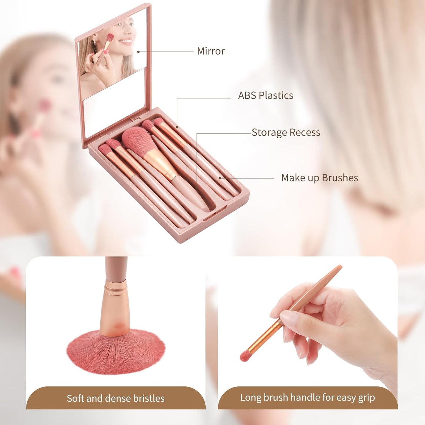 Travel Makeup Brush Set, travel make up brushes sets mini eye shadow kits small size eyeshadow case eyes makup brushed makeuo soft brushs basic cosmetic profesional tools (Bean Sand)