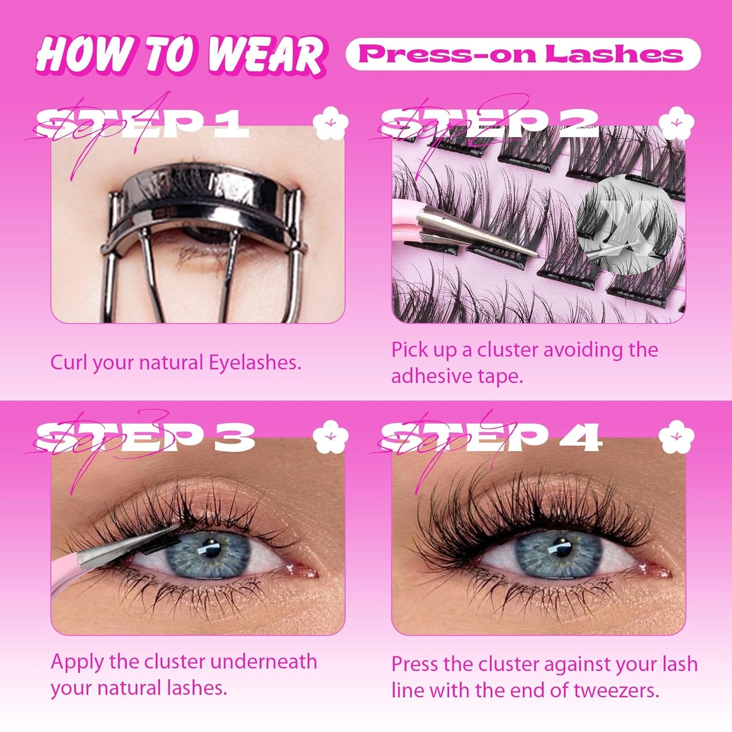 Reusable Self Adhesive Eyelashes Wispy Self Adhesive Lash Clusters Fluffy Press on Lashes Extension 10-16mm Glueless Lashes Clusters with Tweezers by ALPHONSE