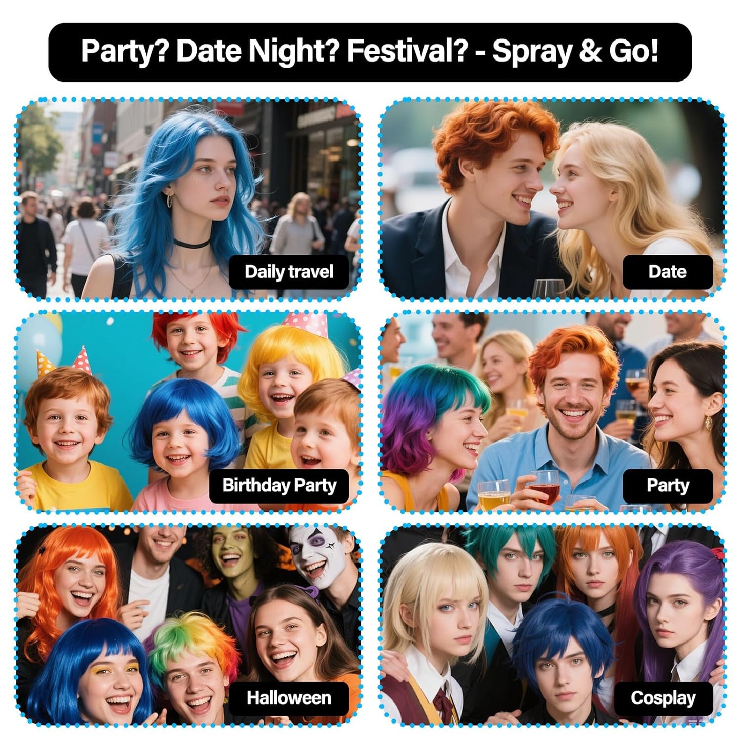 Temporary Hair Color For Kids Women Men, Washable Hair Dye Spray One-Day Hair Color Wax For Cosplay Party DIY, Christmas Party, Halloween Crazy Hair Day (Powder Blue, 4.06 oz)