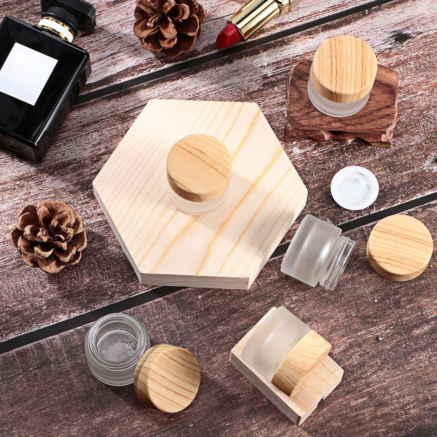 Geiserailie 10 Pieces Glass Cosmetic Containers Empty Sample Jars with Leak Proof Lids Makeup Sample Containers for Lotion Cream Cosmetic (15 Gram)