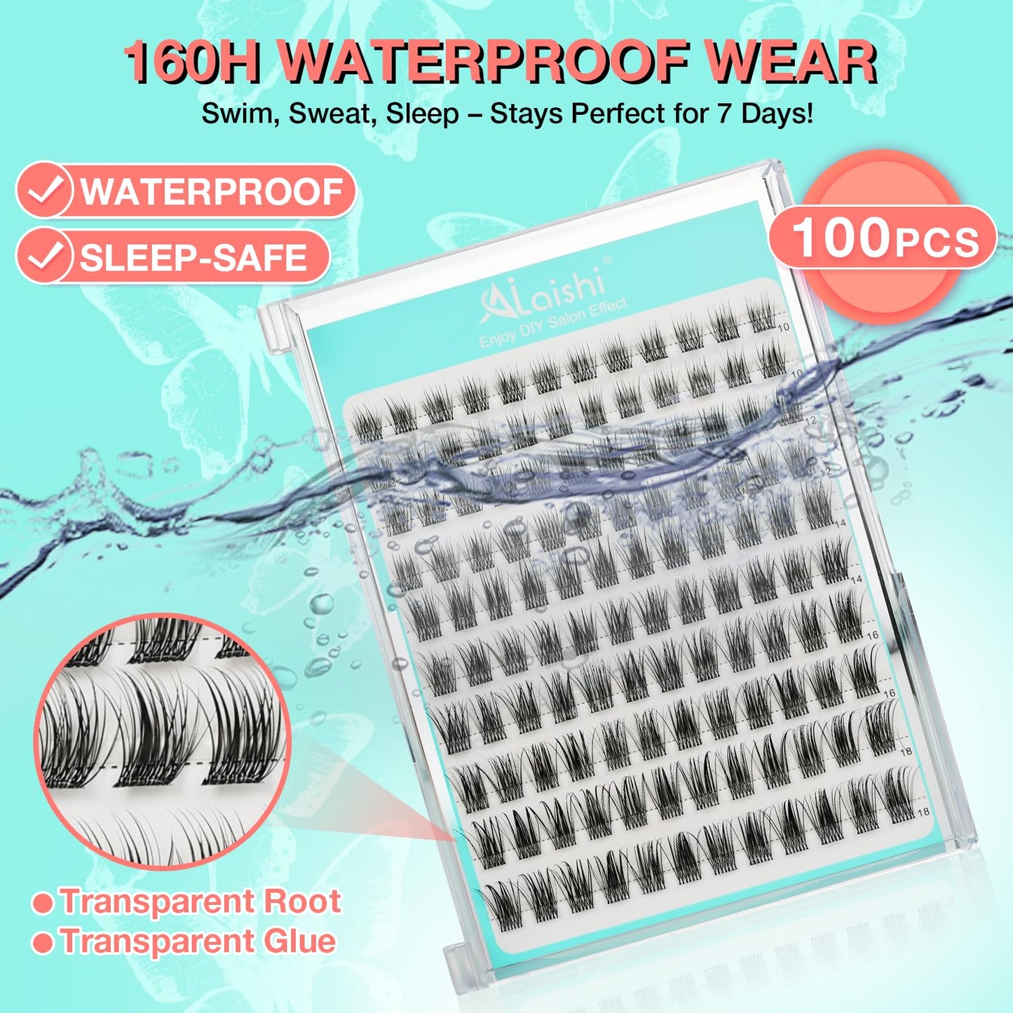 No Glue Needed Lashes, Self Adhesive Eyelashes, DIY Lash Cluster Eyelash Extensions Kit 10‑18mm,100pcs Fluffy D Curl Soft Natural Lashes with Tweezers–Fake Cat Eye Wispy Individual Clusters(NGDY61)