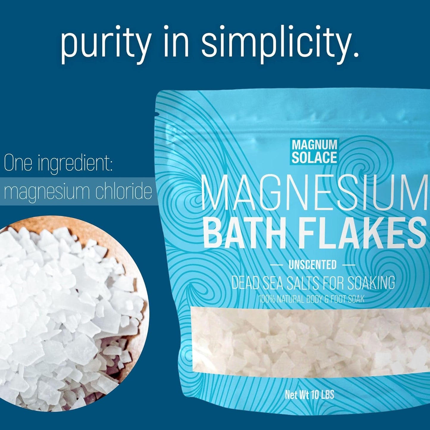 Magnesium Flakes for Bath - Magnesium Chloride Flakes - Dead Sea Salts for Soaking, 10 LBS