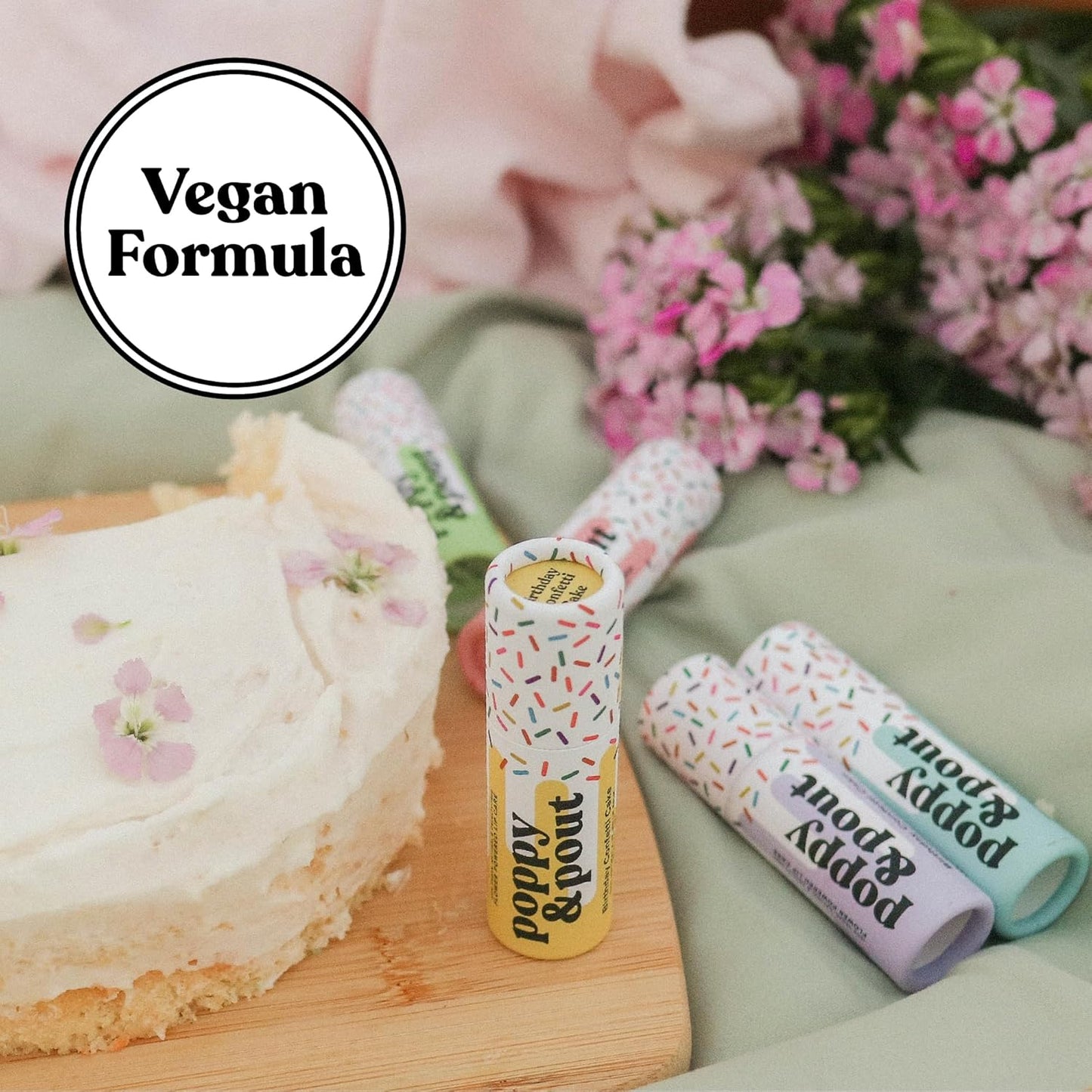 Poppy & Pout Birthday Cake Jumbo Lip Balm | All Natural Lip Balms & Moisturizers | Hydrates with Beeswax, Vitamin E, Organic Coconut Oil | Cruelty-Free | Lip Balm in Recyclable Cardboard Tube (Purple)