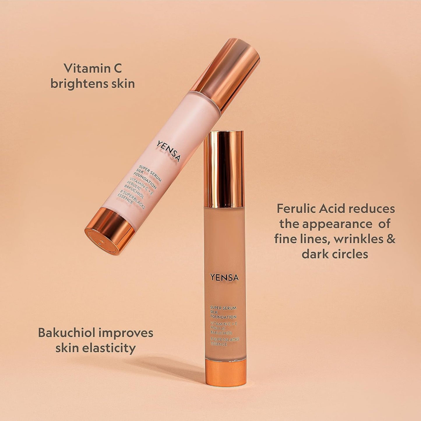 YENSA Super Silk Foundation - Full Coverage, Age-defying complex of Vitamin C, E, Ferulic, and Bakuchiol Oil (Light 1) 1.0 fl oz