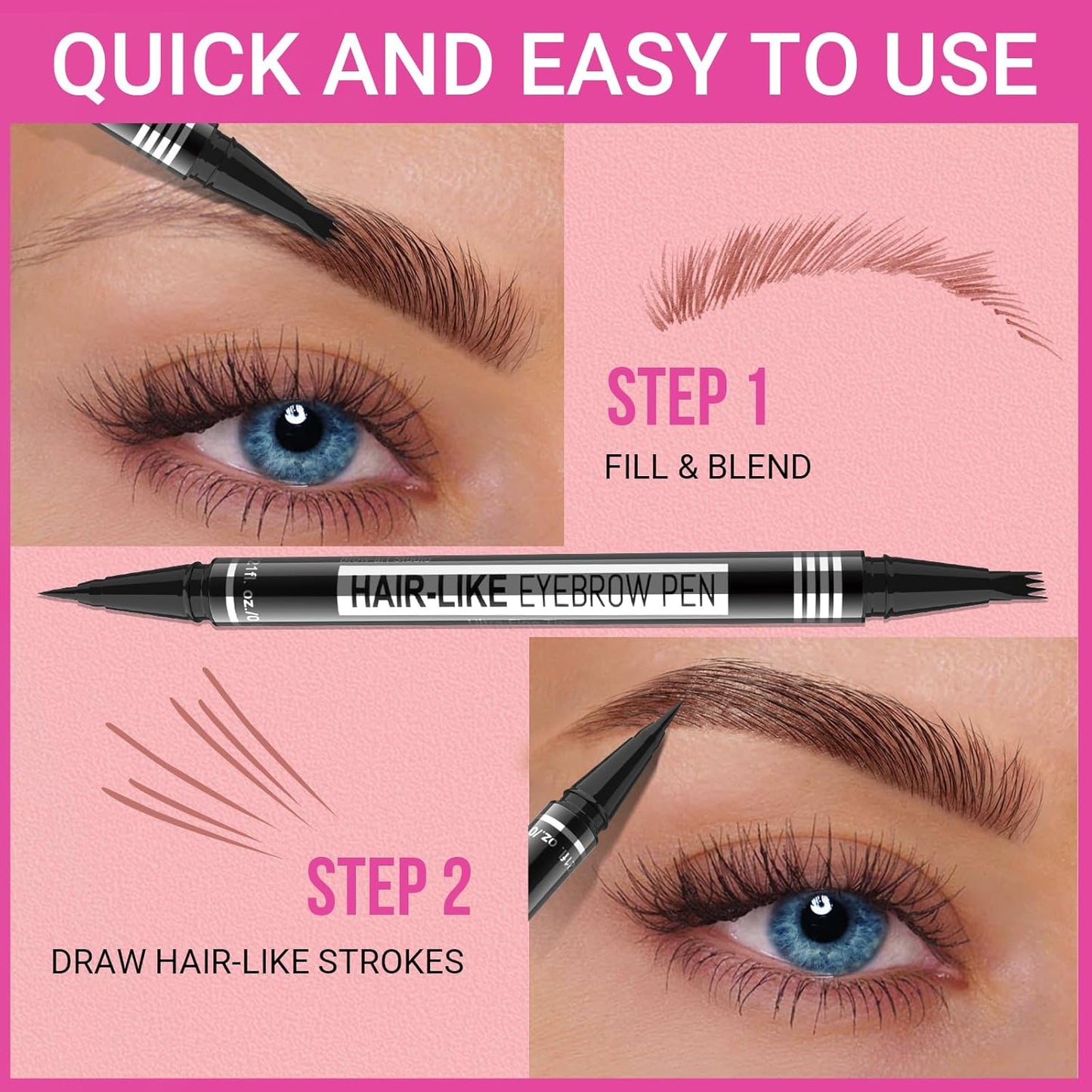 iMethod Eyebrow Pen - Eyebrow Pencil Magical 2-in-1 Eye Brow Pencils for Women with 4-Fork-Tip & Precise Brush-Tip for Natural Hair-Like Brows, Last All-Day, with Eyebrow Spoolie Brush, Light Brown