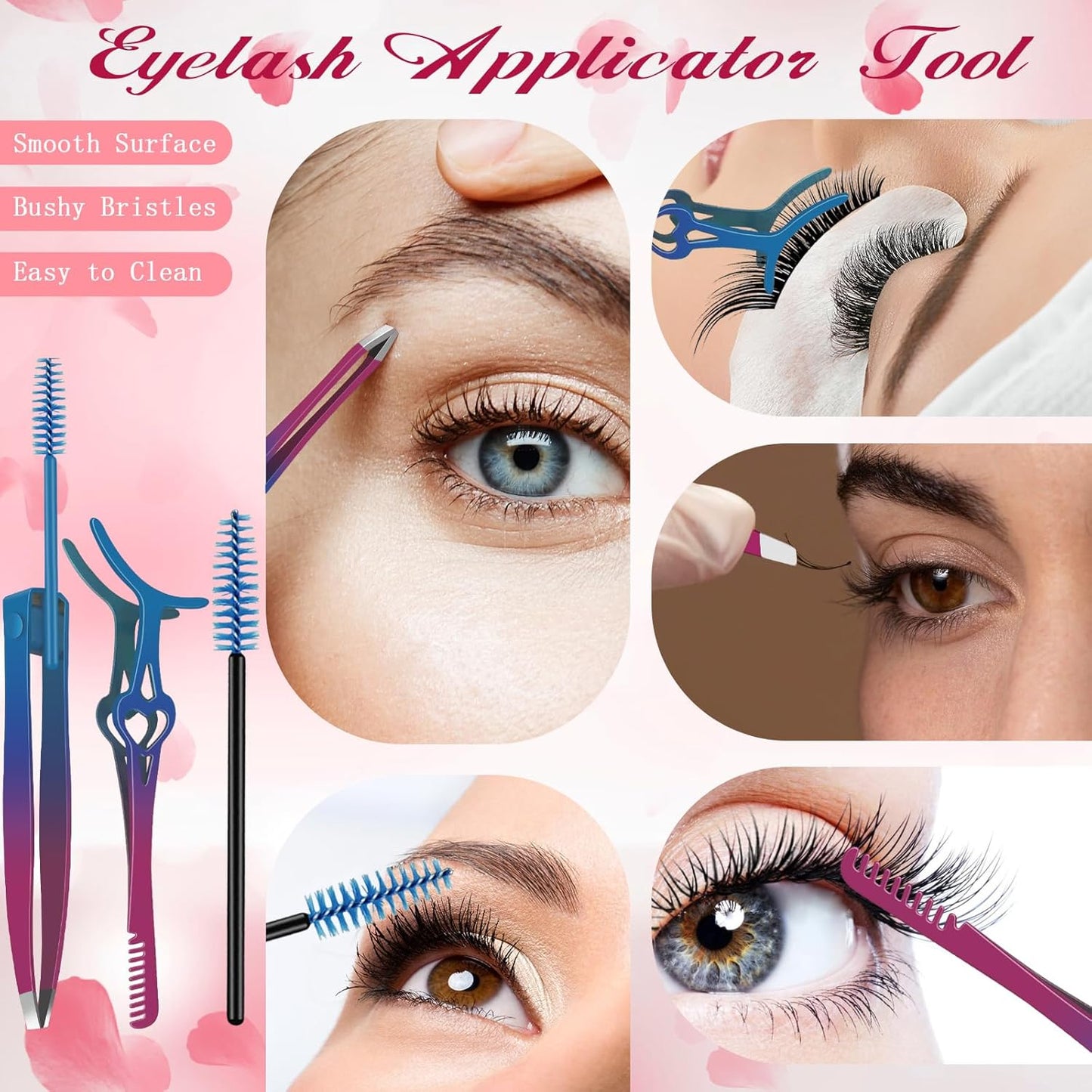 Eyelash Applicator Set 2-in-1 Lash Applicator with Tweezers, Brush Professional DIY Eyelash Extension Tools for Cluster Lashes