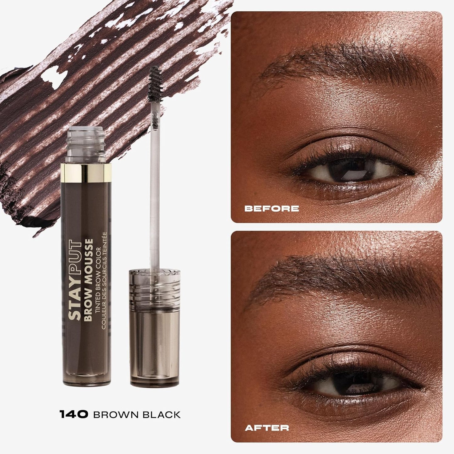 Milani Brow Tint- Stay Put Tinted Brow Mousse, Nourishing, High-Pigment infused with Shea Butter, Jojoba Seed Oil & Panthenol Vitamin B5 - Brown Black