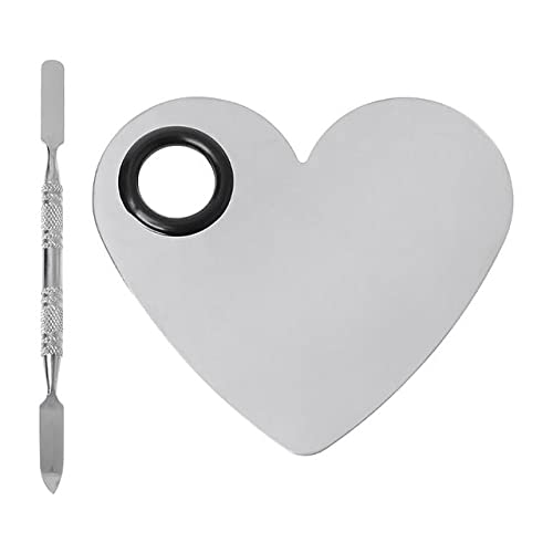 2 Pack Makeup Palette,Stainless Steel Cosmetic Mixing Palette with Spatula Tool for Foundation Nail Art Eyeshadow, Silver