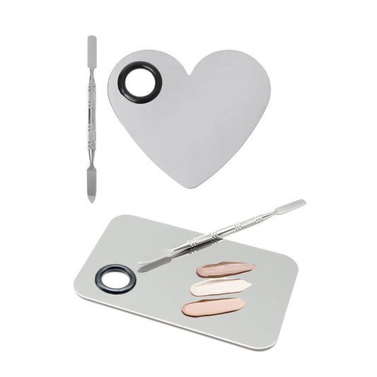 2 Pack Makeup Palette,Stainless Steel Cosmetic Mixing Palette with Spatula Tool for Foundation Nail Art Eyeshadow, Silver