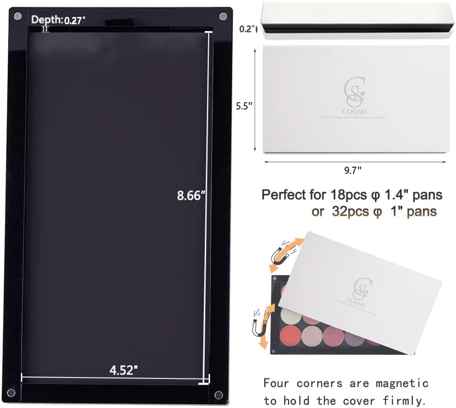 Arcylic Empty Magnetic Eyeshadow Palette Makeup Palette with Mirror stackable Makeup magnetic palette empty 2 layers overlap (dABL2) with a bag of metal sticker