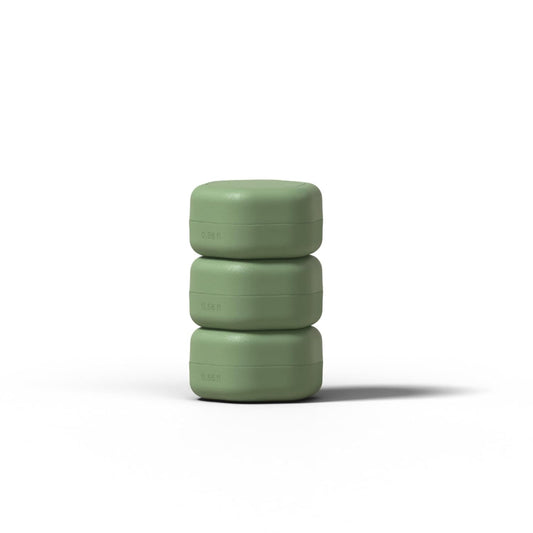 Cadence Travel Containers Basic Skincare Set - Magnetic Containers with Lids,Carry On Travel Essentials For Women/Men - 3 Small Capsules (0.56oz) - Cleanser, Moisturizer & Sun-Icon Labels - Eucalyptus