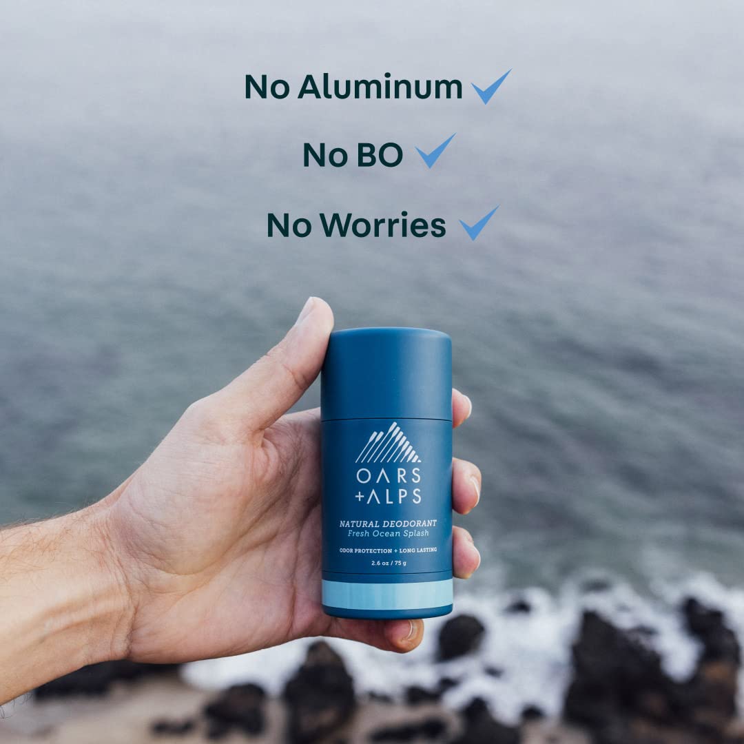 Oars + Alps Natural Deodorant for Men & Women, Aluminum Free Deodorant for Men, Dermatologist Tested, Clean Ingredients, Non Toxic, Vegan, Long Lasting, Odor Protection, Fresh Ocean Splash, 1pk, 2.6oz