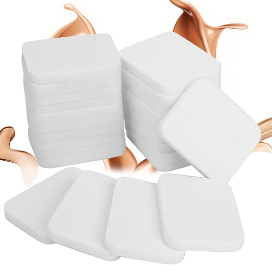 20Pcs White Makeup Cosmetic Sponge Square Make Up Facial Face Soft Sponge Cosmetic Puff Women Lady Beauty Makeup Foundation Powder Puff for All Skin Types Wet and Dry Dual Use