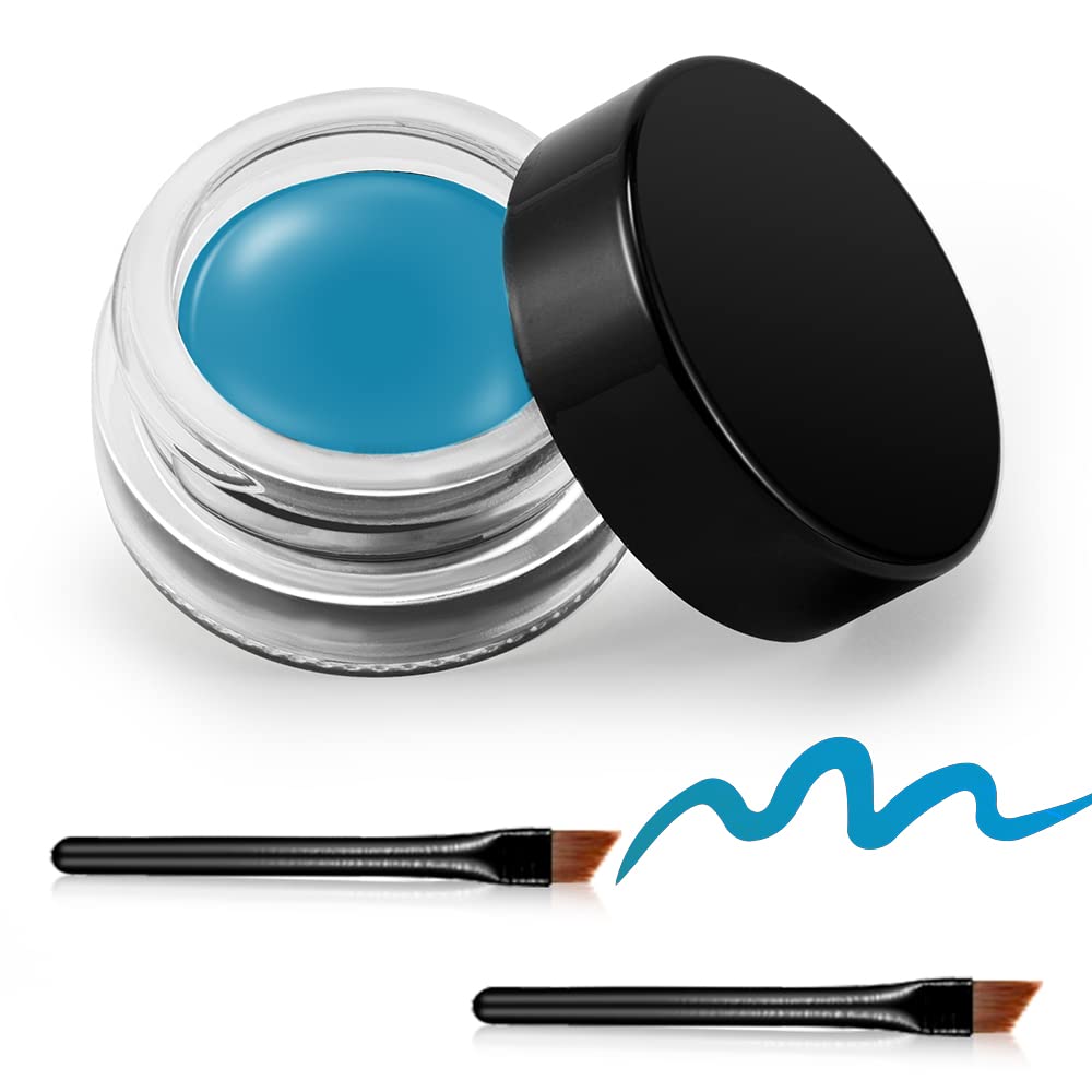 Erinde Gel Cream Eyeliner, High-Intensity Pigments, Smudge-Proof, Waterproof Long Lasting, Eyeshadow Primer with 2PCS Eyeliner Brushes, 10# Water Blue