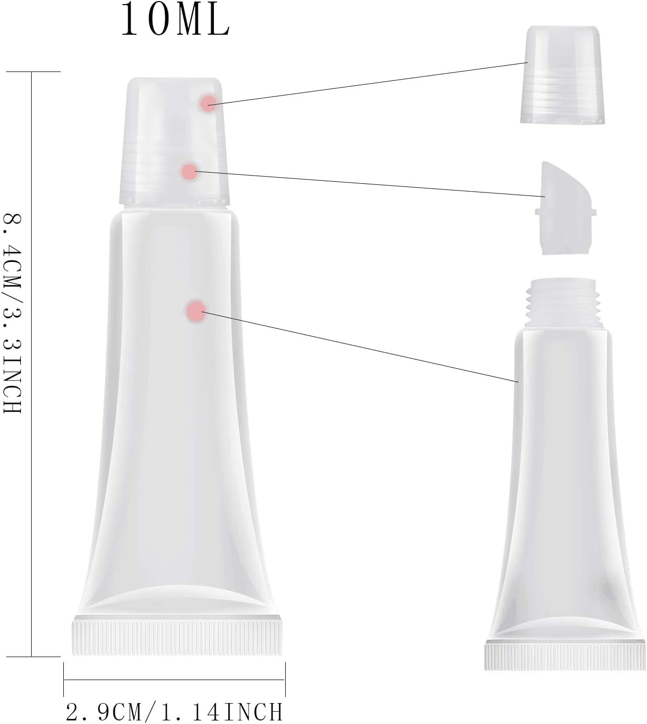 JIAKAI 10ml Mini Clear Refillable Empty Tubes Lip Gloss Balm Container，Soft Tubes Makeup Box，Shampoo Samples Empty Tubes with Screw Cover (10pcs)