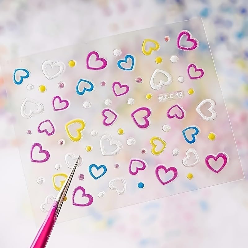 30 Sheets Flower Nail Stickers Colorful 3D Self Adhesive Cute Daisy Floral Nail Decals Heart Nail Art Charms for DIY Design (ST-F)