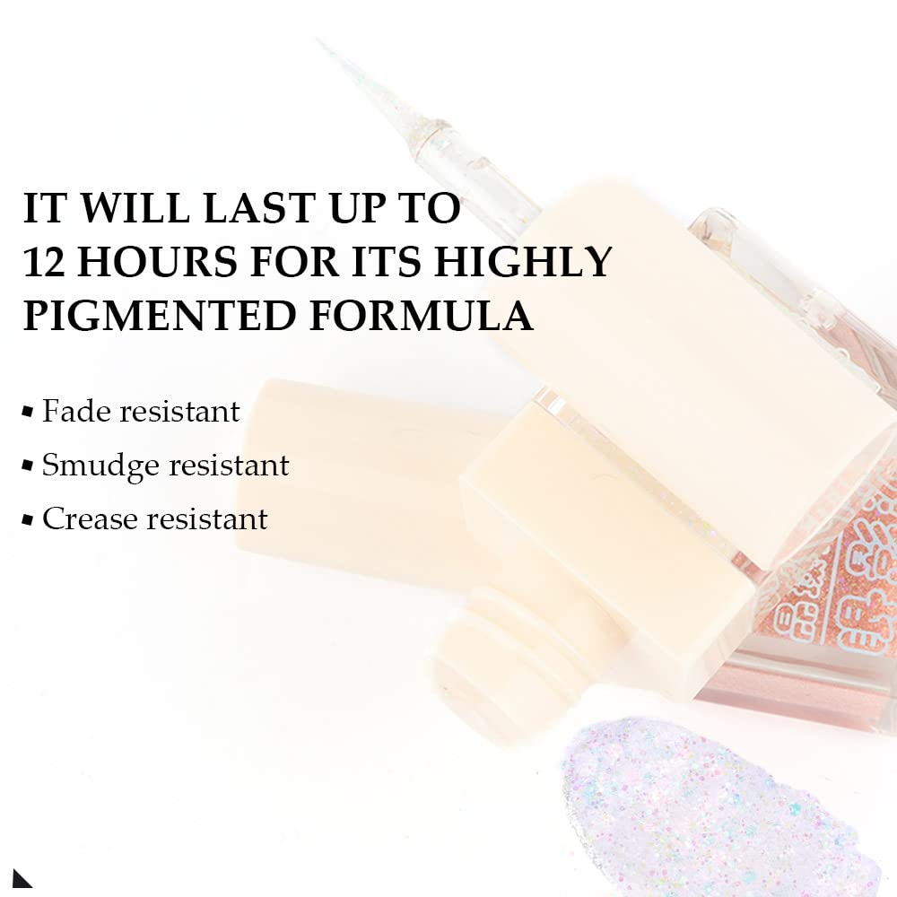 Waterproof Liquid Glitter Eyeshadow Eyeliner Makeup.Fairy Iridescent Pearl Peach Gold Eye Shadow Liquid Sparkly Eye Liner Highlight inner corner Eye Looks