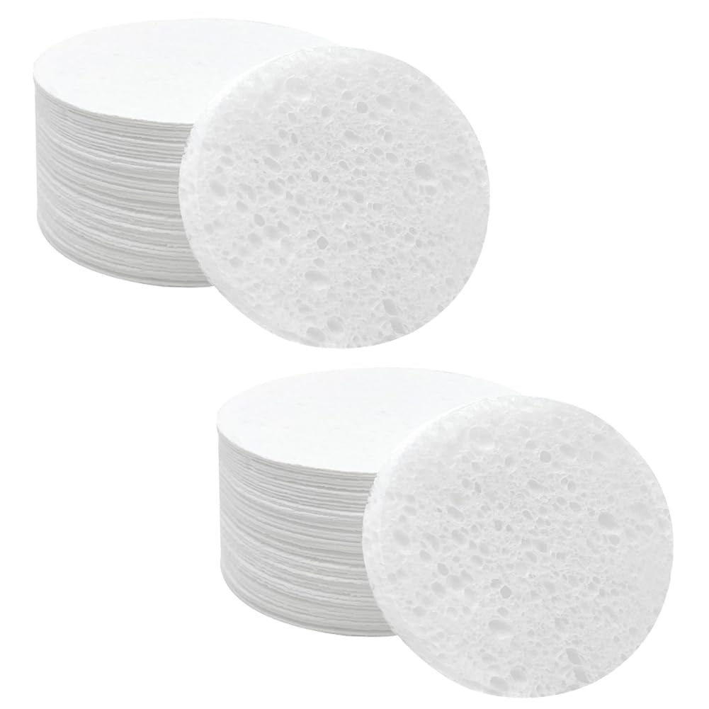 100-Count Facial Sponges Compressed Natural Cellulose Sponge Round Shape Face Sponge for Face Cleansing Exfoliating and Makeup Removal, White