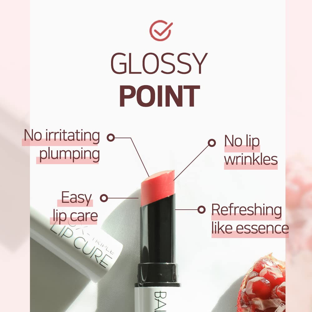 Lux Triple Lip CURE Glossy Balm HERA (Pink Red) (0.17oz) 4 million units sold in Korea, Natural Tinted Korean Lip Balm, Petroleum/Paraben Free, Lip Butter,lip balm hydrating