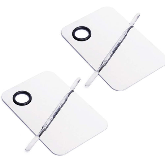 2 Pcs Stainless Steel Cosmetic Makeup Palette, Professional Cosmetic Mixing Makeup Palette Spatula Makeup Artist Tool, Beauty Salon Color Cream Mixing Palette With A Spatula Makeup Nail Art Palette