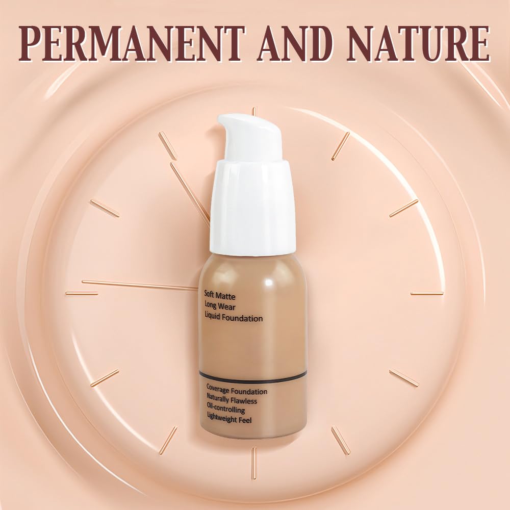 Matte Liquid Full Coverage Foundation, Flawless Soft Matte 24HR Oil Control Full Coverage Foundation Makeup for Women, Long-Lasting Waterproof Full Coverage, 04#Warm Sun (04, Pack of 1)