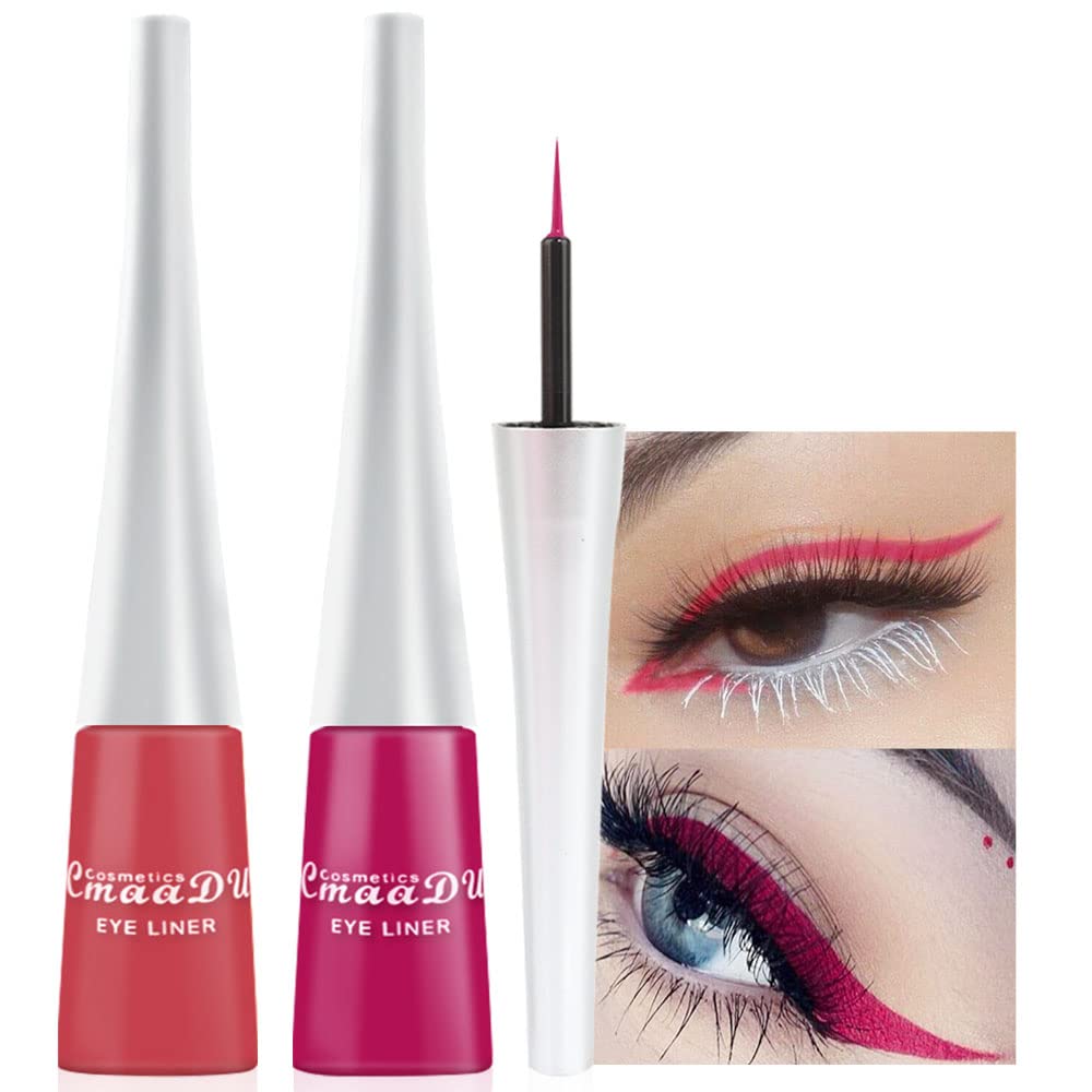 evpct 2Pcs Coral Pink Rose Red Liquid Eyeliner Colorful Set Waterproof Colored Color Eye Liners for Women Stamps Shapes for Eyes delineadores de colores para ojos delineador de ojos contra el agua 4&8