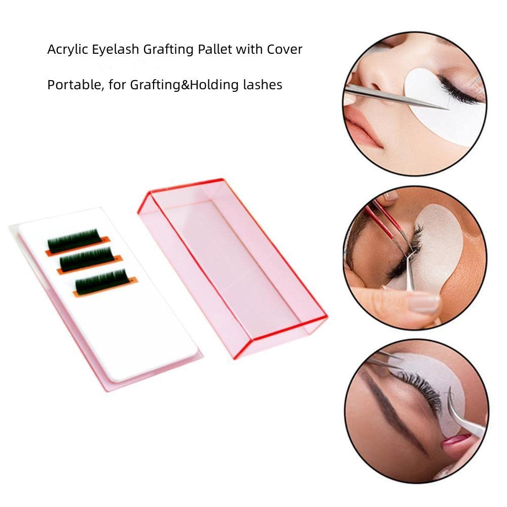 Eyelash Grafting Pallet with Cover, Dust-proof Acrylic Lash Tile holder, Eyelash Extensions Storage Gasket Pads (Transparent Pink S)