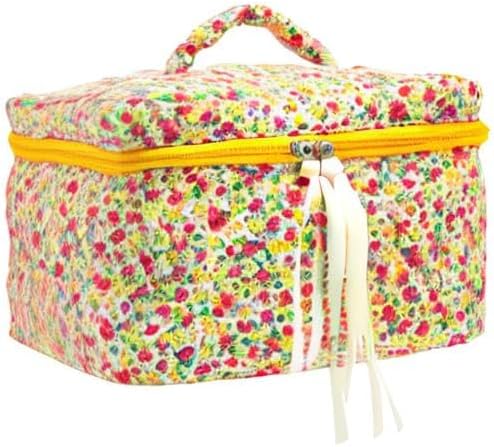 PAZIMIIK Quilted Makeup Bag Large Travel Zipper Soft Cosmetic Case for Women Girls Make Up,Little Flower
