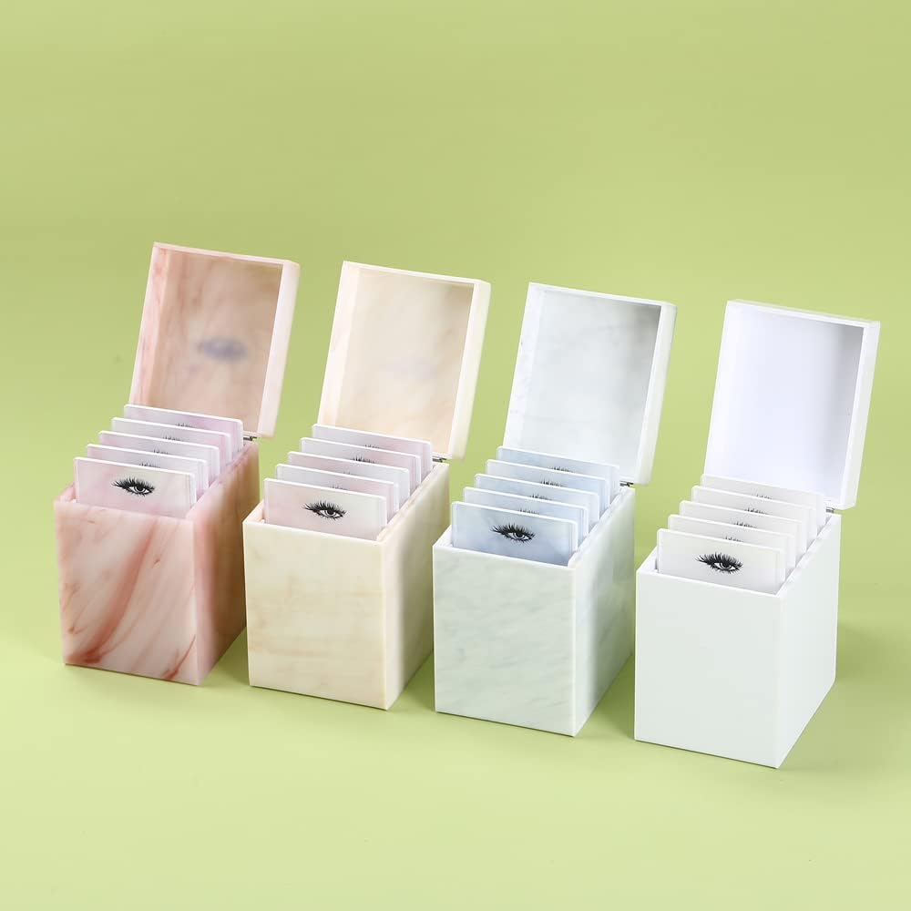 5 Layers Acrylic Eyelash Storage Box, Makeup Eyelashes Extension Close-Packed Display with 5 Pallets, Grafting False Eyelashes Glue Pallet Holder Display Organizer (5 Layers Marble Yellow)